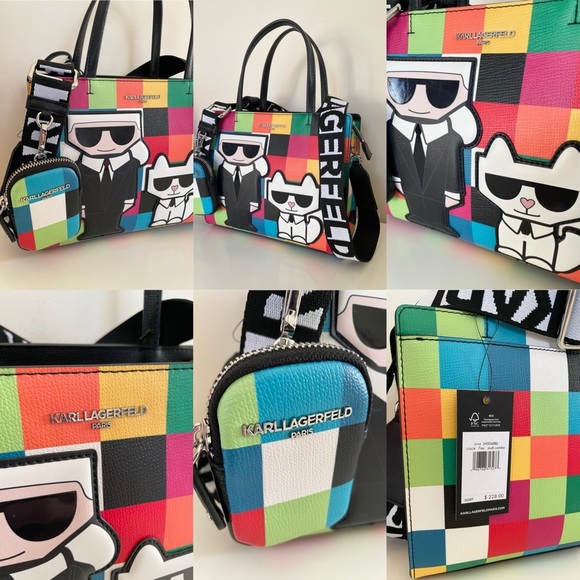 Karl Lagerfeld Paris Maybelle Satchel Multicolor Handle Crossbody Strap Bag (OY) - Picture 11 of 14